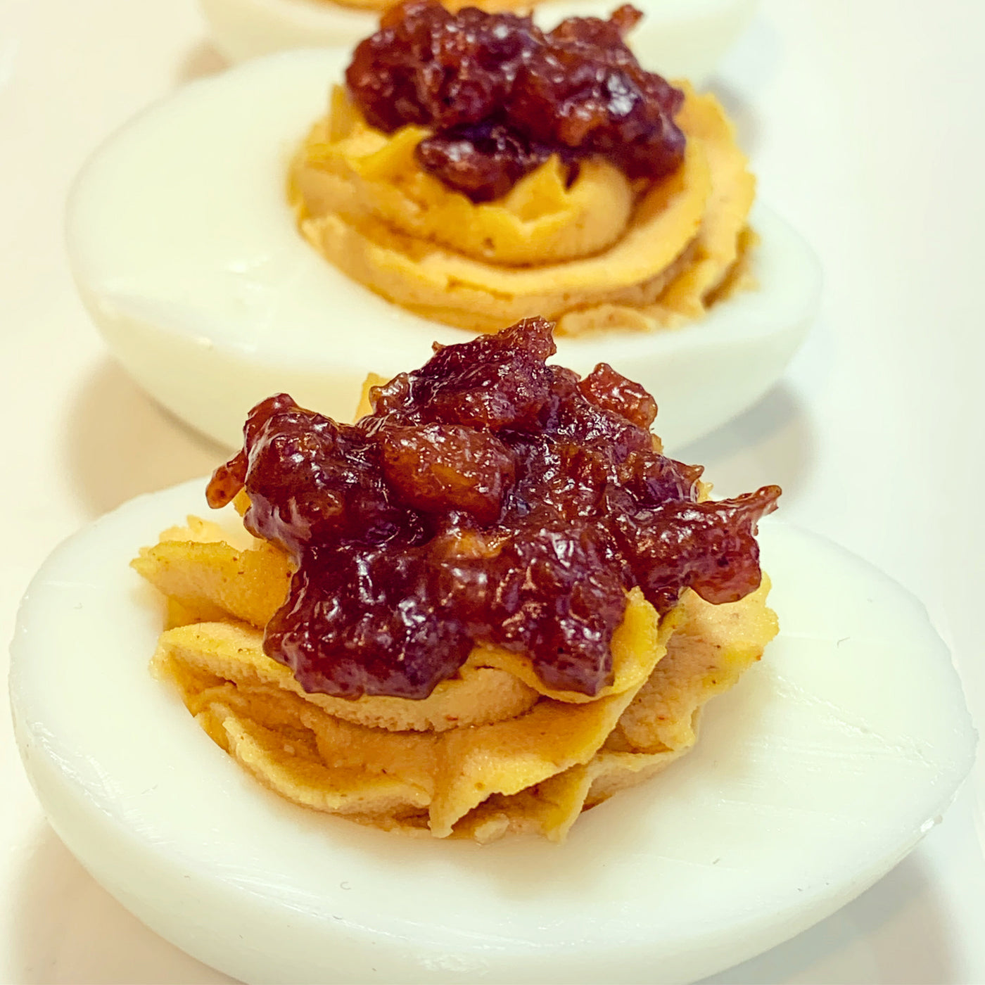 Deviled Eggs with Chipotle Bacon Jam