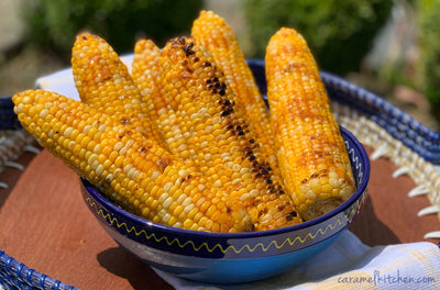 Grilled Corn with Chipotle & Bourbon Caramel Sauce