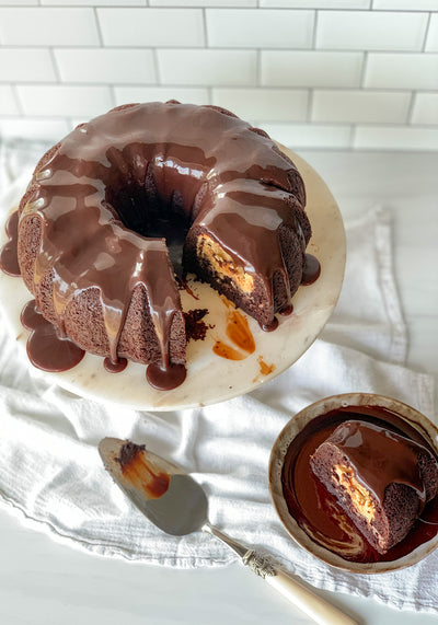 Chocolate Bundt Cake with Caramel Cream Cheese Filling